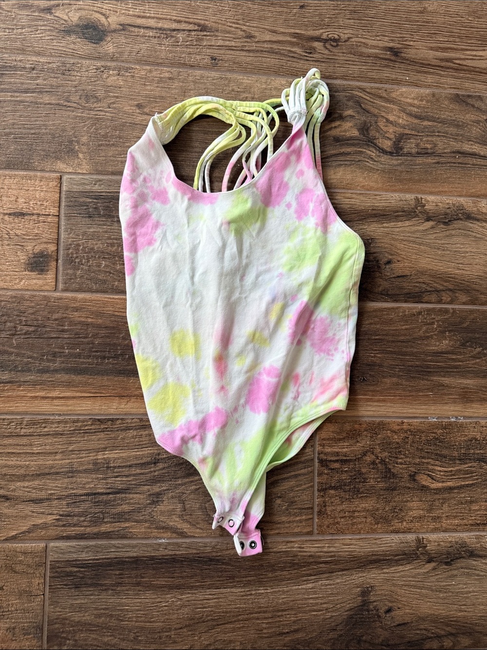 Express Pink & Lime Tie-Dye Multi-Strap Bodysuit